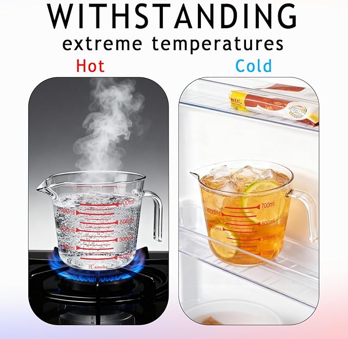 Glass Measuring Cup,Liquid Measuring Cups with 3 Scale(700ml,24oz,3cups) for Kitchen,Restaurant Baking,Cooking,Prepping