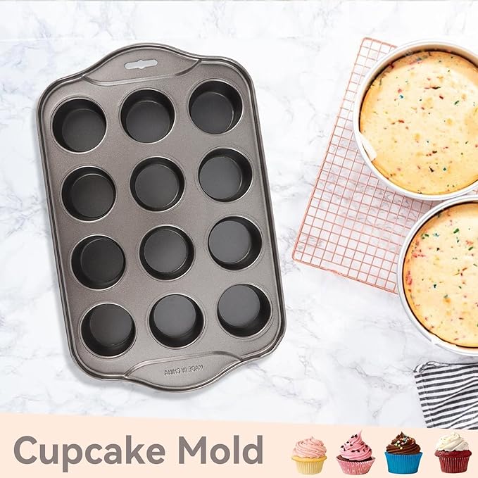 Beufee Mini Cheesecake Pan,Mini Cupcake Muffin Baking Pans 12 Cavity with Removable Bottom Cupcake Pan Mini Round Cake Pans Nonstick Cake Mold DIY Baking Cake Mold Bakeware Kitchen Utensils