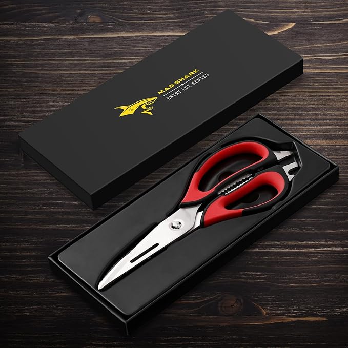 Kitchen Scissors All Purpose Kitchen Shears Come Apart,Stainless Steel Utility Scissors with Comfort Grip,Heavy Duty Poultry Shears for Chicken,Meat,Fish,Dishwash Safe (RED)