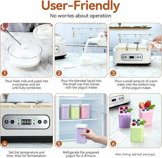 Yogurt Maker Machine -Probiotic Yogurt Makers 36 Hour L Reuteri with Temperature Control & Adjustable Time,Curd Yoghurt Maker + 6 Cups with High Temperature Resistance and Easy Cleaning