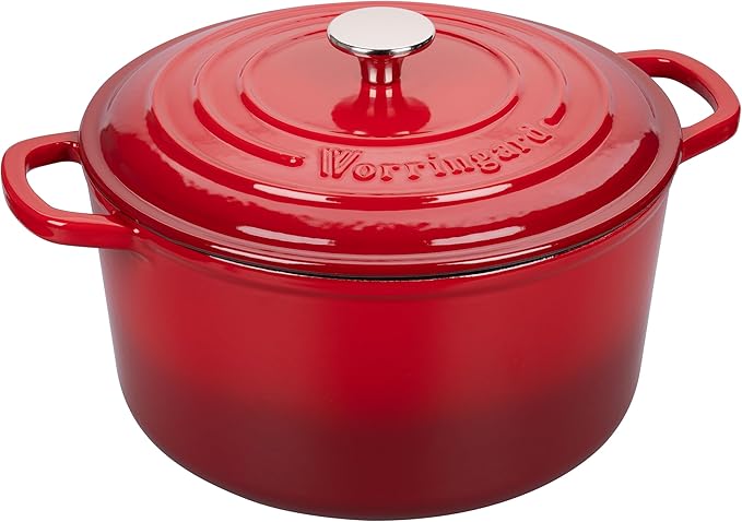 VORRINGARD Enameled Cast Iron Dutch Oven Pot with Lid, for Sourdough Bread Baking, Round Dutch Ovens, 4.5 Quart, Red