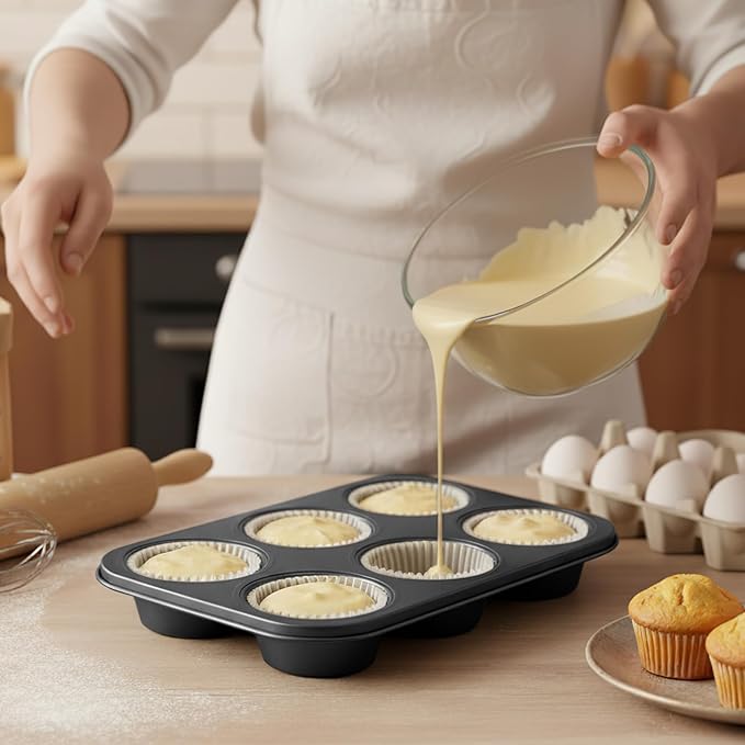 TAOUNOA Jumbo Muffin Pan 6 Cup Cupcake Tin Nonstick, 2PCS Durable Large Baking Pan for Big Muffins & Cupcakes, Easy Clean Carbon Steel Giant Muffin Tin for Oven Use, Parties