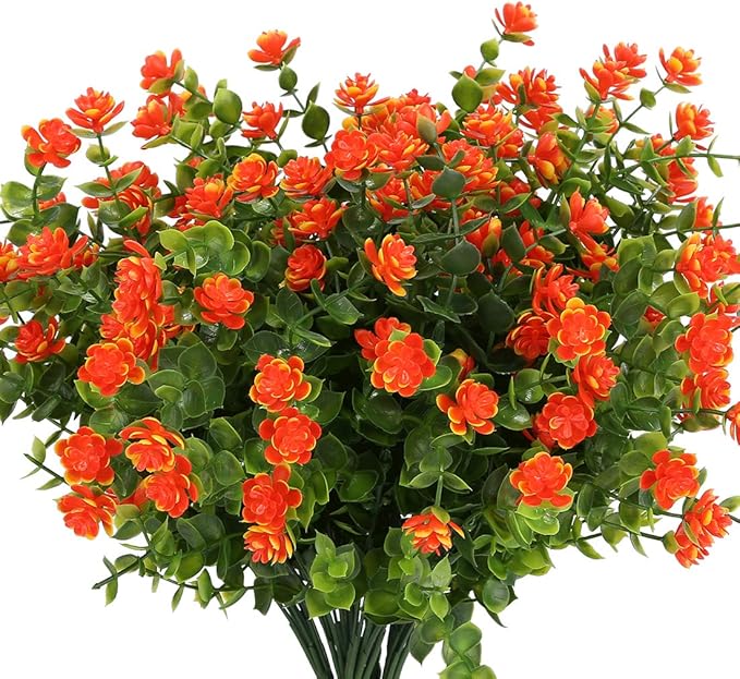 24PCS Artificial Flowers, Fake Artificial Greenery UV Resistant No Fade Faux Plastic Plants for Wedding Bridle Bouquet Indoor Outdoor Home Garden Kitchen Office Table Vase(Orange Red)
