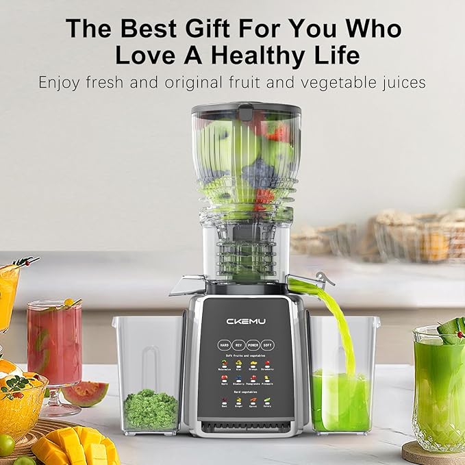CKEMU Cold Press Juicer – 5.8" Extra-Wide Feed Chute | Max Nutrient Retention | Slow Masticating Juicer for Whole Fruits & Vegetables