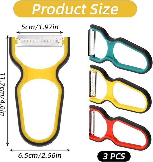 Y Peelers for Kitchen, 3Pcs Stainless Steel Vegetable Peeler - Multifunctional Potato Peelers for Fruits Carrot Kitchen Utensils (Red, Yellow, Green)