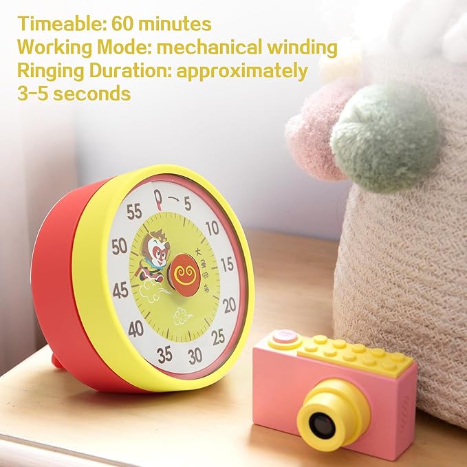Kitchen Timer for Cooking,Chef Cooking Timer Clock,No Batteries Required,Visual Dial Timers,60-Minute Countdown,Mechanical Clockwork,Magnetic Base,Ringer Alert,Timers for Kitchen/Study/Gym/Work,Orange