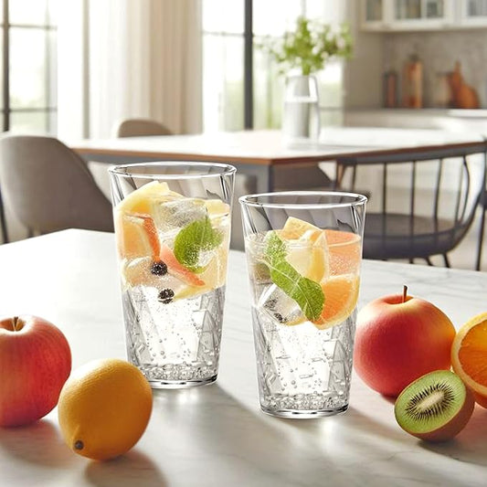 Amazing Abby - Glacier - 18-Ounce Plastic Tumblers (Set of 8), All-Clear Reusable Plastic Cups, Stackable, BPA-Free, Shatter-Proof, Dishwasher-Safe