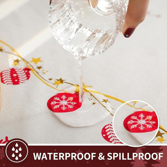Christmas Rectangle Table Cloth,100% Waterproof Tablecloth,Christmas Decorations for Home, Vinyl Tablecloth Plastic Table Cover for Party,Picnic,Dining,Outdoor 54" x 54",Merry Ribbon