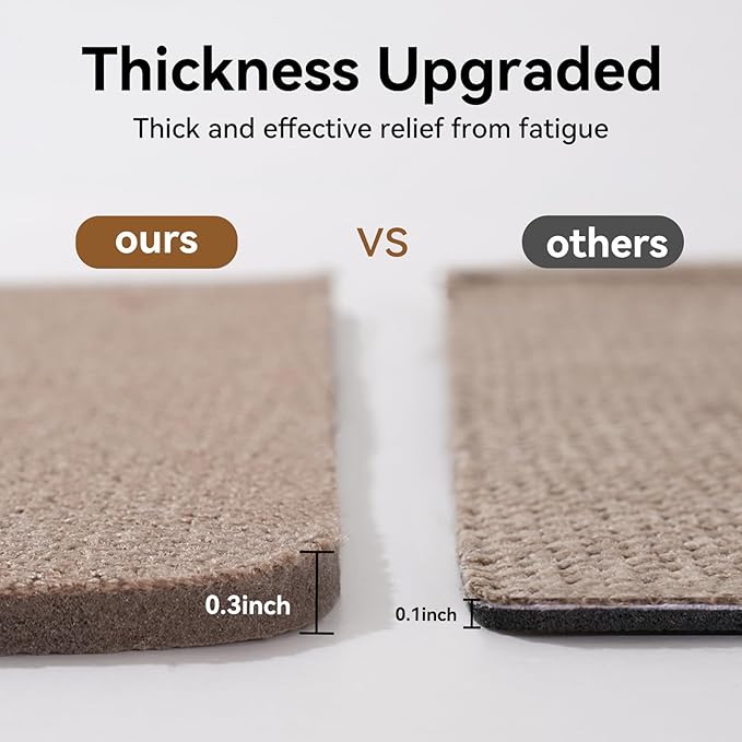 Kitchen Mat Kitchen Rugs Sets of 2 PCS Non Slip Washable, Linen-Like 0.3" Thick Cushioned Absorbent Kitchen Mats for Floor, Mild Anti-Fatigue Sink Laundry Standing Mat, Brown 17"x30"+17"x47"