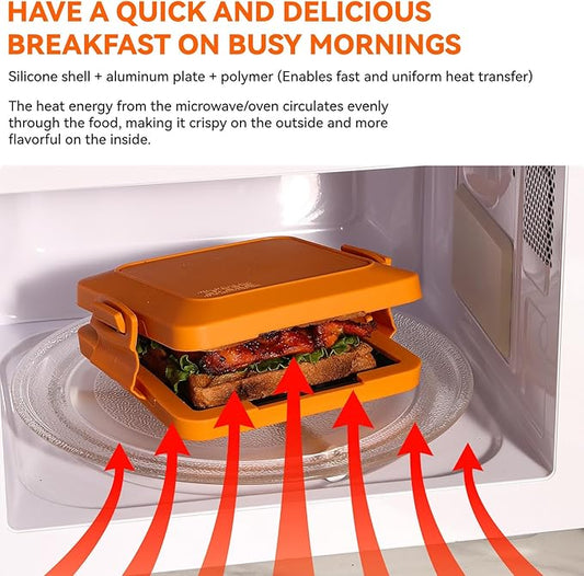 Microwave Toastie Sandwich Maker, Nonstick Plate Panini Maker, Versatile Wireless Small Toaster, Toastie Safe in Microwave Oven, Dishwasher Safe, Fast Cooking for Breakfast, Snacks, Orange