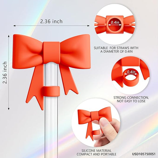 Compatible with Stanley Cup Accessories - 3Pcs 10mm Bow Straw Topper Compatible with Stanley Cup Straw Cover Cap, 2pcs Orange Bow Charms for Stanley 30&40 Oz Tumbler with Handle