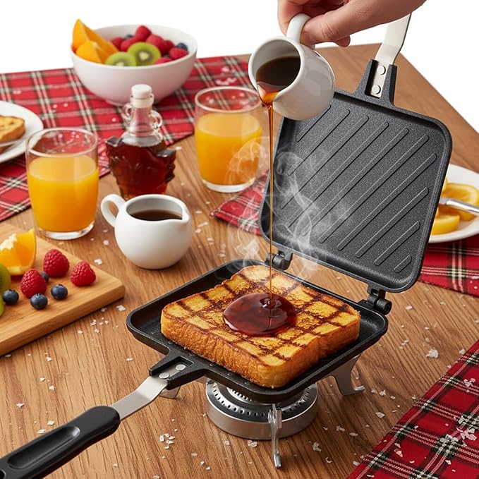 Elsjoy Hot Sandwich Maker, Grilled Sandwich Press with Handle, Stovetop Toasted Sandwich Maker Aluminum Flip Pan for Home, Kitchen, Breakfast