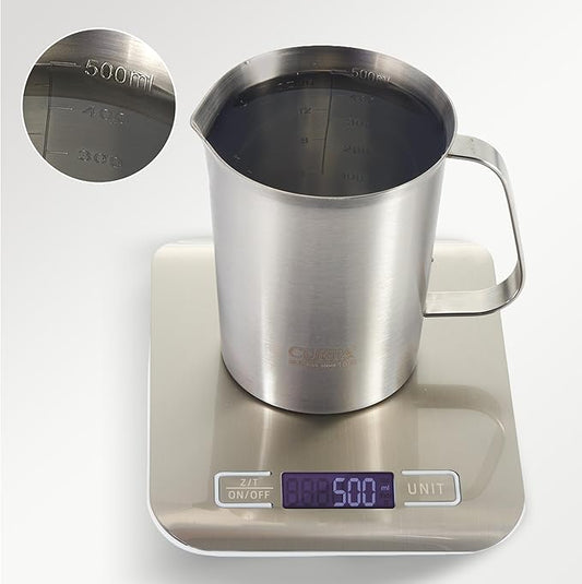 CURTA 18/8 Stainless Steel Measuring Cup with Handle and Pour Lip, Metal Pitcher with Oz and ML marking, 16OZ/500ML- 2 Cup), Heavy-Duty Pitcher