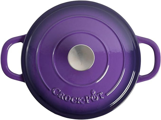 Crock-Pot Artisan 5-Quart Round Enameled Cast Iron Dutch Oven – Lavender Purple, Durable Heavy-Duty Cookware for Slow Cooking, Roasting, Baking with Lid