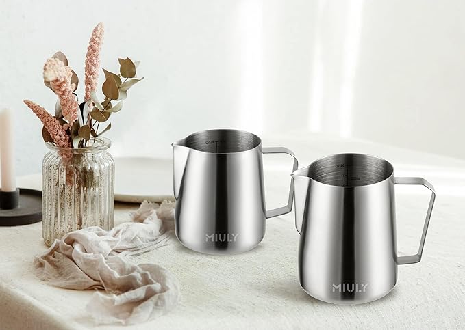 MIULY Stainless Steel Milk Frothing Pitcher 20oz/600ML - Professional Milk Frother Jug for Latte Art, Espresso Machine Accessories, Dishwasher Safe for Home & Cafe Baristas