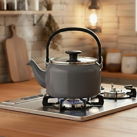 Fuji Enameled Glass Lid Kettle, 6.6 gal (2.0 L), Cool Gray AMZ-2.0K.CG
