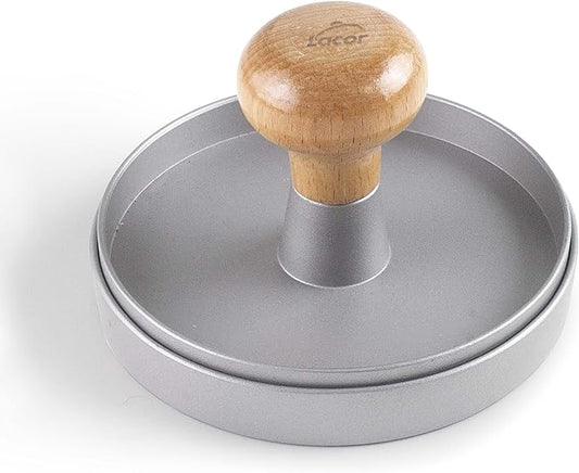 Lacor - 60258 - Homemade Hamburger Mould, Burger Press, Detachable Wooden Knob, Includes 60 Non-Stick Paper, Diameter 11 x 7.5 cm, Grey
