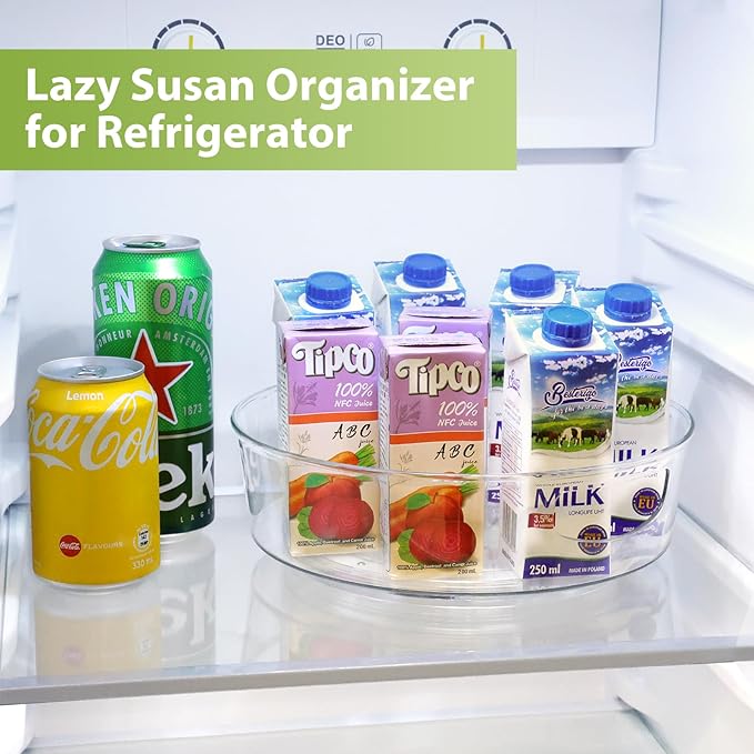 GUZON 4 Pack Lazy Susan Turntable for Cabinet, 10 Inch Lazy Susan Organizer with Handles and High Sides, Clear Rotating Organizer for Kitchen, Pantry, Dresser, Refrigerator, Bathroom, Table, Fridge