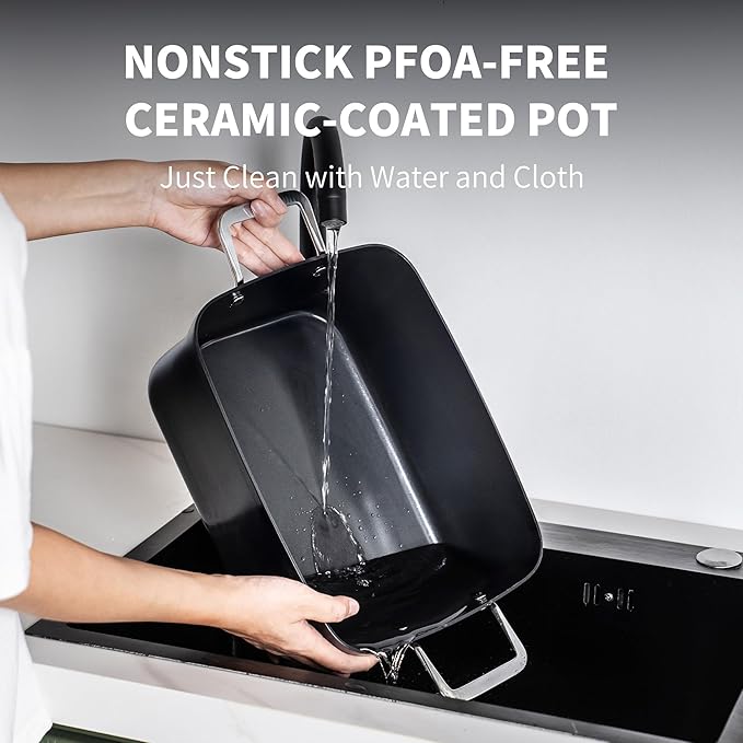 Slow Cooker 7 Quart | Programmable Multi-Cooker PFOA-Free Ceramic Coating, Steamer, Sear sauté, Warm Function (Includes Silicone Spoon)