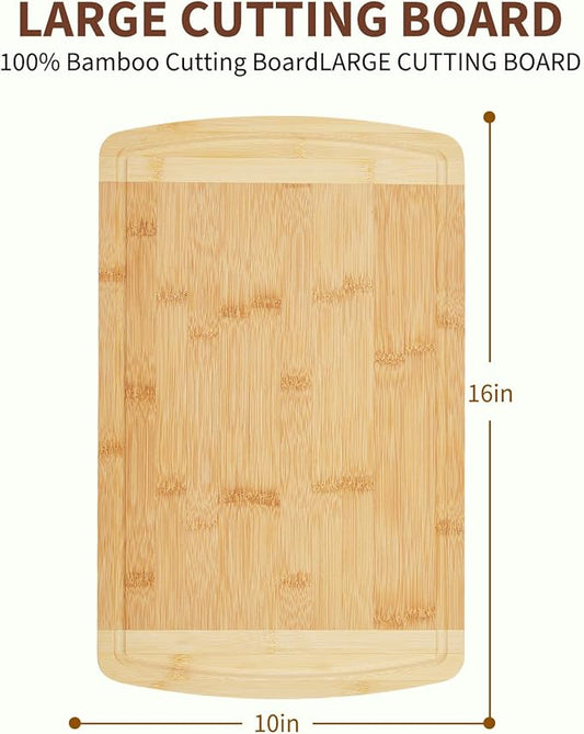 Bamboo Cutting Board, 16x10 in, 1 in Thick Wood Cheese Charcuterie Board with Deep Juice Groove & Built in Handle, Butcher Chopping Block for Kitchen