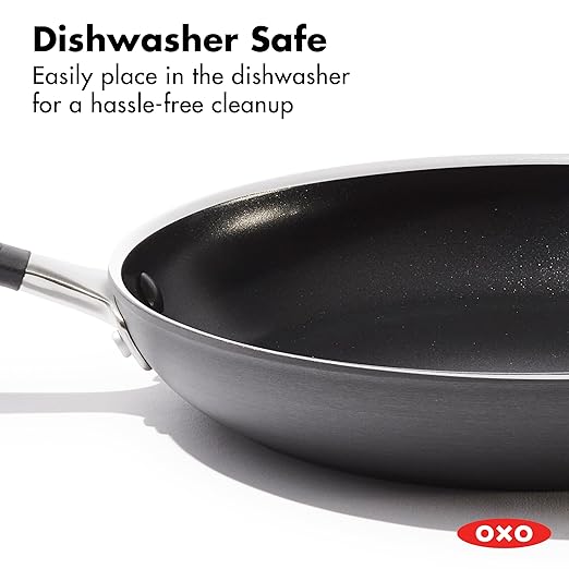 OXO Non-Stick Every Day Frying Pan Set, BPA-Free Comfort Grip Silicone Handles, Dishwasher & Oven Safe, PFAS-Free Ceramic Skillets, Black, 8”, 10” & 12”