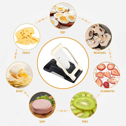 Egg Slicer - Stainless Steel Wire & Aluminium Heavy Duty Cutter, Dishwasher Safe for Eggs & Soft Fruits, Black & White
