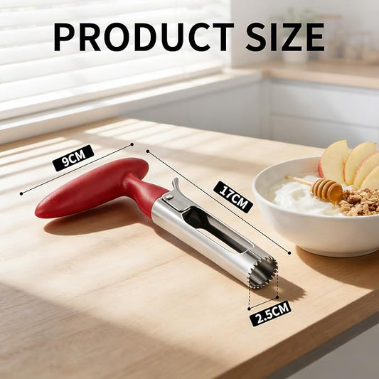 Apple Corer Tool, Stainless Steel Apple Core Remover with Ergonomics Handle - Sharp Serrated Blades - Dishwasher Safe