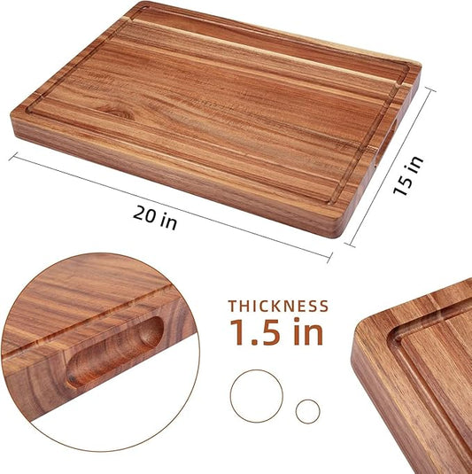 DYTesa Cutting Board, 20 x 15 Inch Large Acacia Wood Cutting Board 1.5" Thick, Durable Wood Cutting Boards for Kitchen with Deep Juice Grooves & Built-in Handles, Easy to Clean