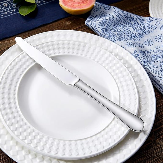 KEAWELL Premium Verona 4-Piece 9.7 inch Knife Set – Mirror-Polished Stainless Steel Table Knives with Serrated Edges, Elegant Design and Comfortable Grip for Dining and Entertaining (Dinner Knives)