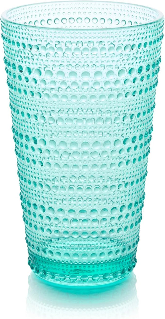 Santa Fe Teal Set of 6 Premium Acrylic Ice Tea Glass 22 oz – Unbreakable Drinkware with Textured Bubble Design, Shatterproof Tumblers for Indoor & Outdoor Use