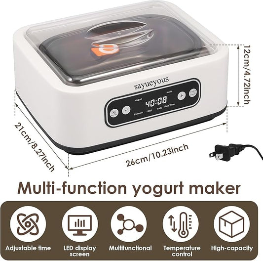 Yogurt Maker Machine with Adjust Temp(21°C-45°C/70°F-113°F)&Time(1-99h)304 Stainless Steel Inner Bowl(1.6 Quart) (Standard version)
