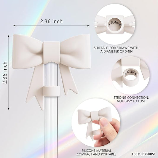 Compatible with Stanley Cup Accessories - 3Pcs 10mm Bow Straw Topper Compatible with Stanley Cup Straw Cover Cap, 2pcs White Bow Charms for Stanley 30&40 Oz Tumbler with Handle