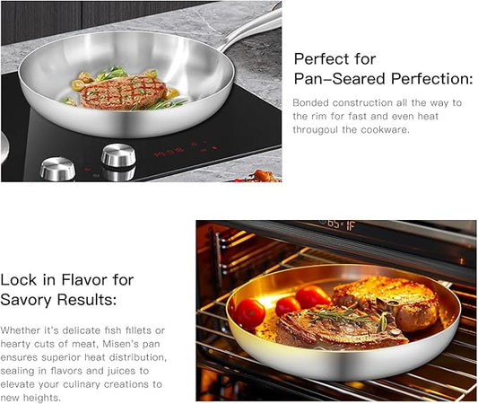 12" Stainless Steel Frying pan, 3-Ply Stainless Steel Pan, Induction, Oven Broiler Safe 600F Skillet, Professional Cookware, Silver,Suitable for All Stove (Detachable Handle)