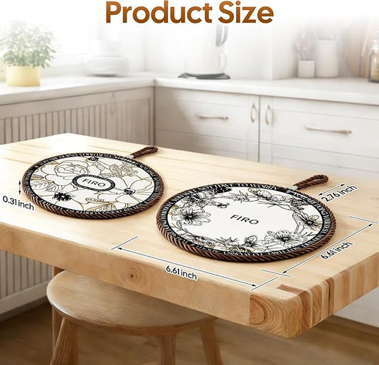 Ceramic Trivets for Hot Dishes,Anti-Slip with Heat Resistant Cork Trivet for Countertops and Tables,Protects Surfaces from Hot Pots,Pans,Cups,Decorative Coasters for Table,Dual-use,Portable Hanging