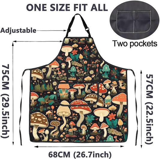 CMNIM Mushroom Aprons with Pockets - Cooking, Baking, Gardening Apron - Mushroom Lover Gift
