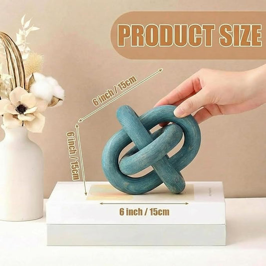 3 Link Wood Knot Decor Rustic Home Décor Accents Hand Carved Coffee Table Decoration, Boho Chain Link Decoration, Modern Shelf, Rustic Objects for Home Living Room Bedroom(Blue)