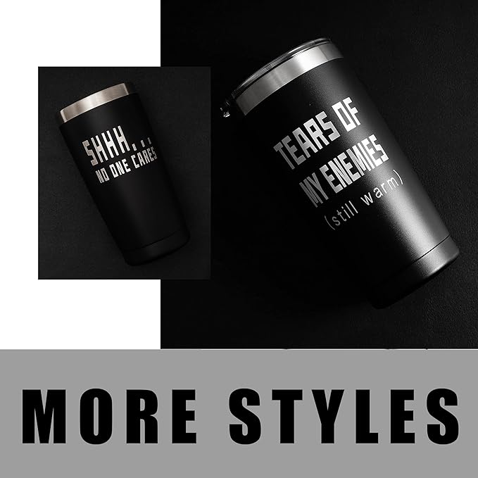 Funny Fathers Day Coffee Mug Tumbler with Middle Finger on the Bottom for Men and Women - White Elephant Gifts for Adults - Christmas Unique Holiday and Birthday Gag Gifts, 20oz Black