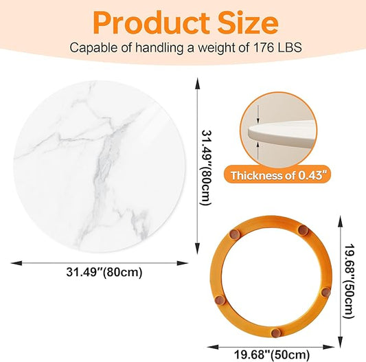 Lazy Susan Turntable 31.4 Inch - 360° Silent Rotating Anti-Slip Serving Tray, Heavy Duty Centerpiece for Kitchen, Dining & Coffee Table - White Modern Design with Non-Slip Base