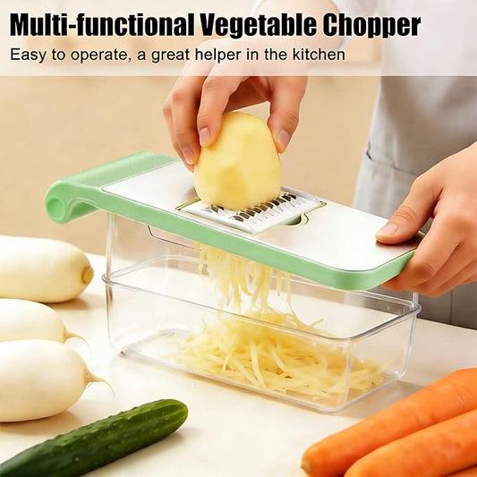 5-in-1 Mandoline Manual Food Chopper - Multifunctional Vegetable Cutter with Container, Stainless Steel Blades for Potato Slicer, Fruit Cutter, Hand Cheese Grater | Essential Kitchen Gadgets