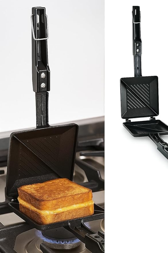 Sandwich Maker Stovetop Toaster Panini Maker Hot Regular Sandwich Non-Stick Aluminum Gas Toaster Heat-Resistant Handles 2 Slice Sandwich Maker