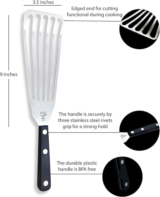 WALLFARM Fish Spatula - Pro-Grade Slotted Kitchen Turner - Stainless Steel - Long, Thin Metal Spatula for Flipping Delicate Foods, Fish, Eggs, Veggies - Perfect for Grilling, Frying, Griddle - 13.78"