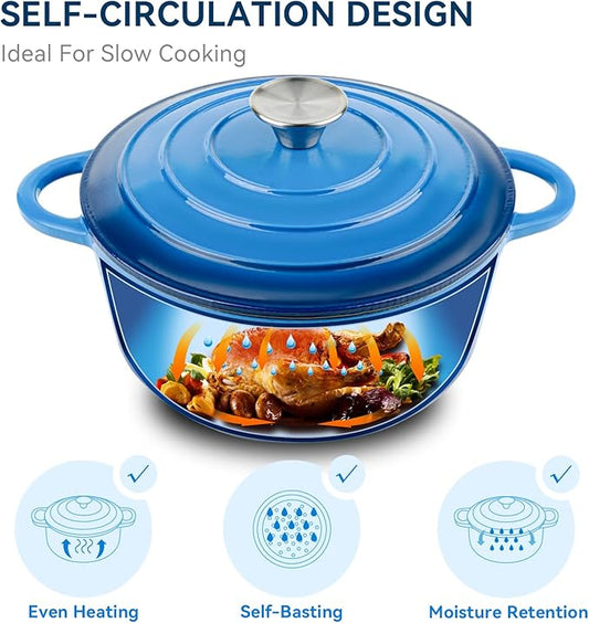Miereirl 4.5 Quart Enameled Dutch Oven Pot with Lid, Cast Iron Dutch Oven with Dual Handles for Bread Baking, Cooking, Non-stick Enamel Coated Cookware (Dark Blue)