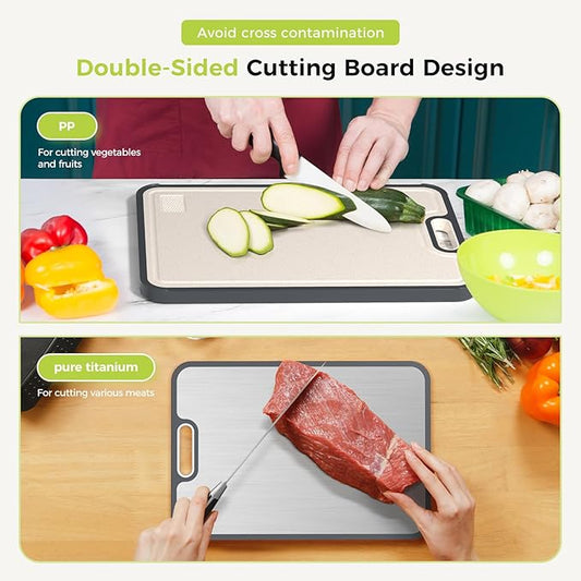 Titanium Cutting Board for Kitchen, Cutting Board Double Sided Food Grade, Pure Titanium/PP, Easy to Clean Large Size 15"×10.3"