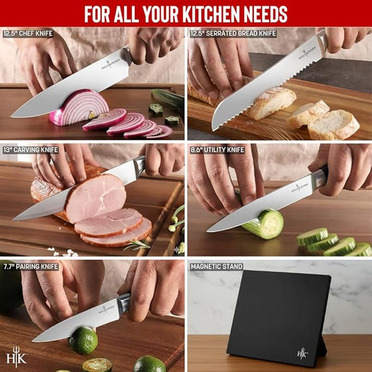 Hell's Kitchen Stainless Steel Knife Set, 6 Piece Cutlery Set with Magnetic Storage Block