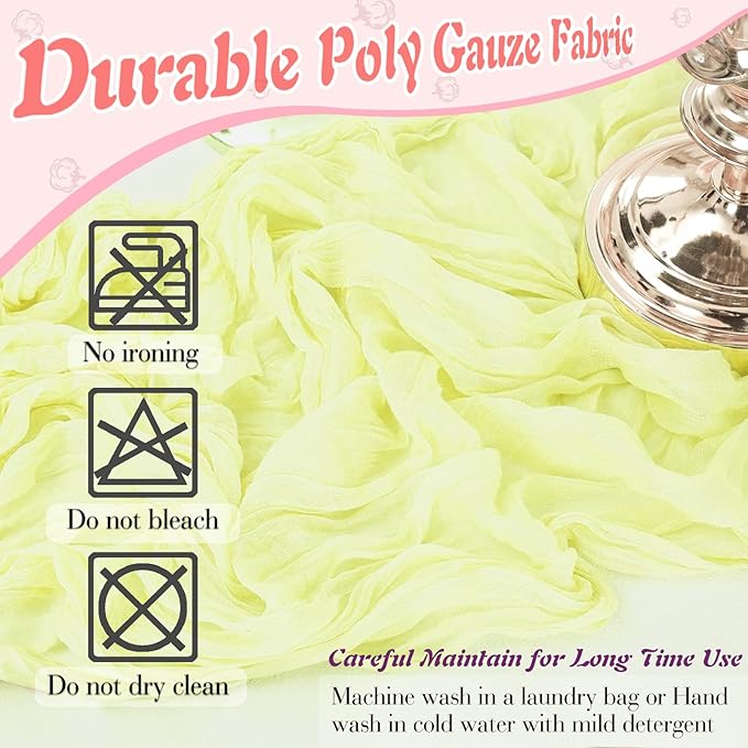 Light Yellow Cheesecloth Table Runner 1 Pack 35" Boho Gauze 120 inches Long Runner Rustic Sheer Fabric Bulk for Baby Shower Wedding Bridal Birthday Party Table Decorations