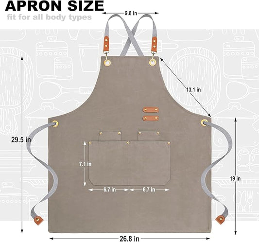 chef apron bib tool apron for man woman cross back straps with 4 pockets for kitchen cooking gardening baking working