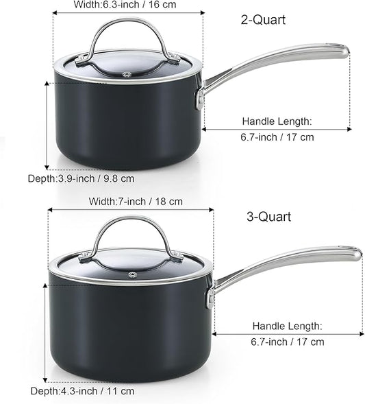 Cooks Standard Nonstick Sauce Pan Set, 2Qt & 3Qt Hard Anodized Saucepans with Lid Cooking Pots, Oven Safe, Easy to Clean, Black