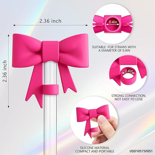 Compatible with Stanley Cup Accessories - 3Pcs 10mm Bow Straw Topper Compatible with Stanley Cup Straw Cover Cap, 2pcs Rose Red Bow Charms for Stanley 30&40 Oz Tumbler with Handle