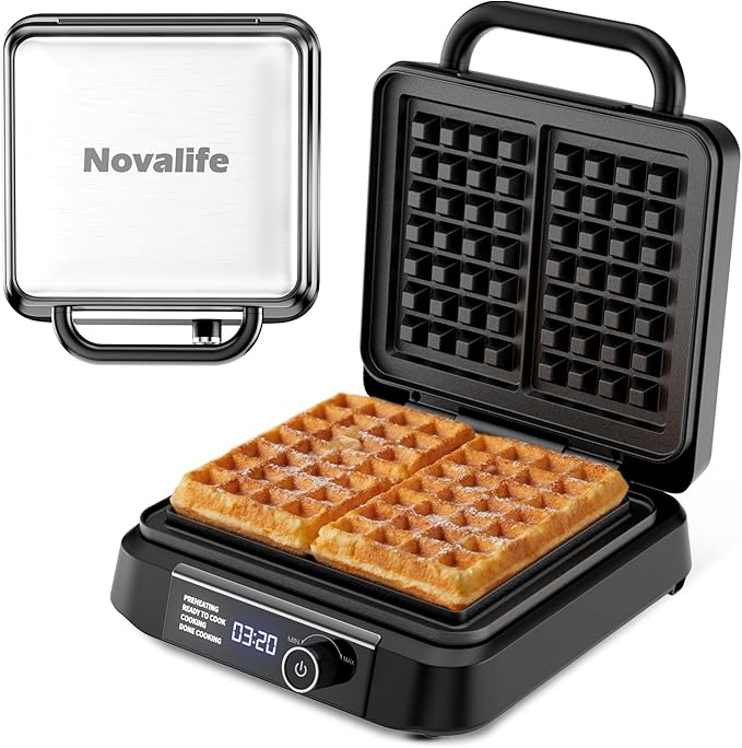Waffle Maker, 1400W Belgian Waffle Maker, Dual Rectangular Thick Waffle Iron, 7-Level Browning LED Panel, Nonstick Plates, Anti-spill Design, Audible Ready Beep, Easy Cleanup, Stainless Steel