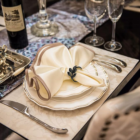 KPOSIYA Set of 12 Leaf Napkin Rings Metal Gold Napkin Holder Table Napkin Rings for Thanksgiving Day Christmas Dinning Table Parties Everyday (Ye Zi-Black 12)